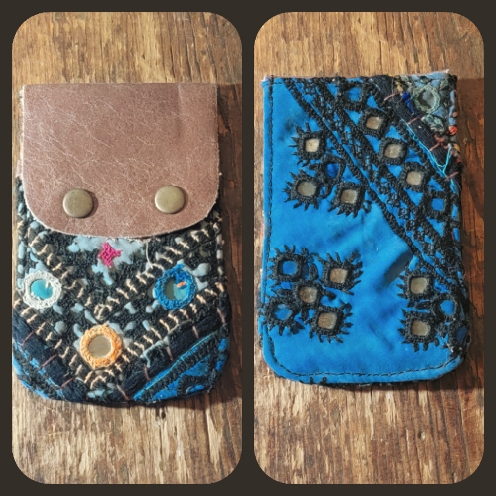 🍳🧠 Free People Boho Embroidered Repurposed vtg banjara hippie Wallet card case